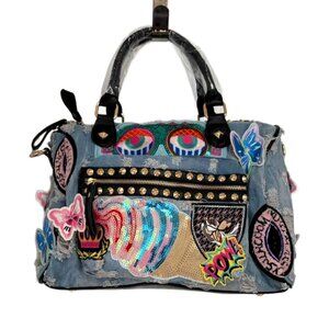 Amazing Embellished Sequins Patches Colorful Rock Popular Barrel Handbag Purse